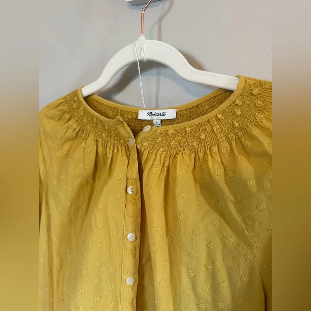 Madewell • Floral Embroidered Smocked Neck Raglan Top Ornate Gold Sz Small - Picture 4 of 9